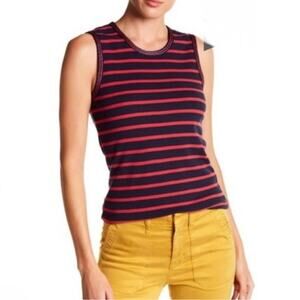 J. Crew NWT Women's Navy & Red Striped Sweater Shell with Metallic Trim Size XL
